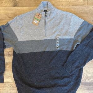 Dockers Mens Sweater L Gray Charcoal Crossway Lines Long Sleeve Quarter Zip NWT